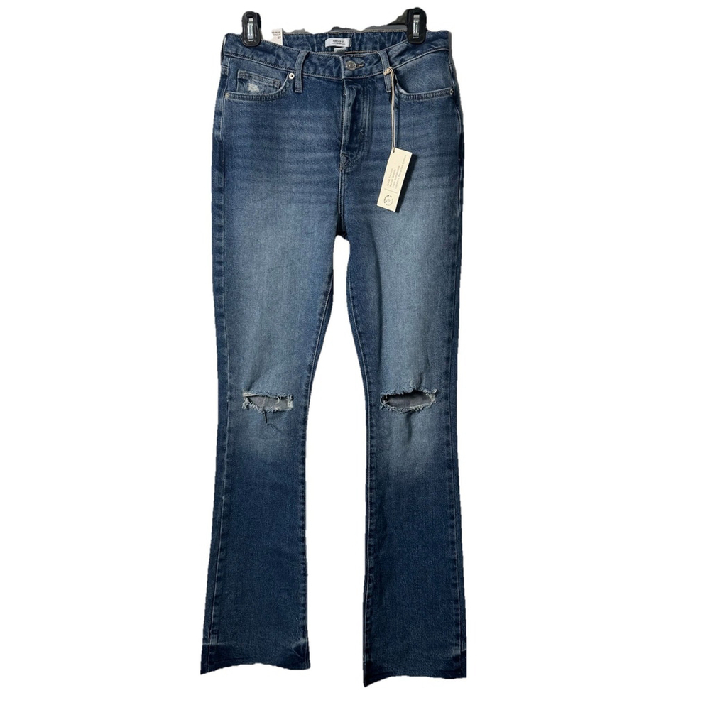 Forever 21 Denim Medium Washed Midrise Slimfit Bootcut Leg Sz 27 Distressed New - Picture 1 of 13